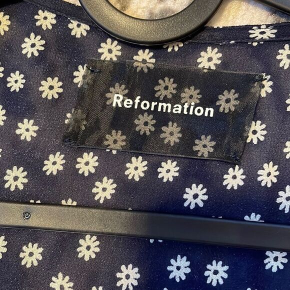 Reformation Lucky Wrap Dress Navy Blue Daisy L - Picture 6 of 8